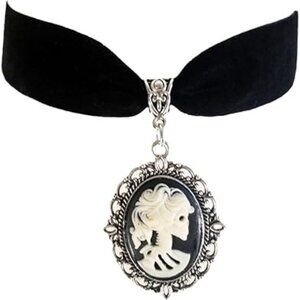 Black Cameo Skeleton Velvet Choker Necklace for Women Goth